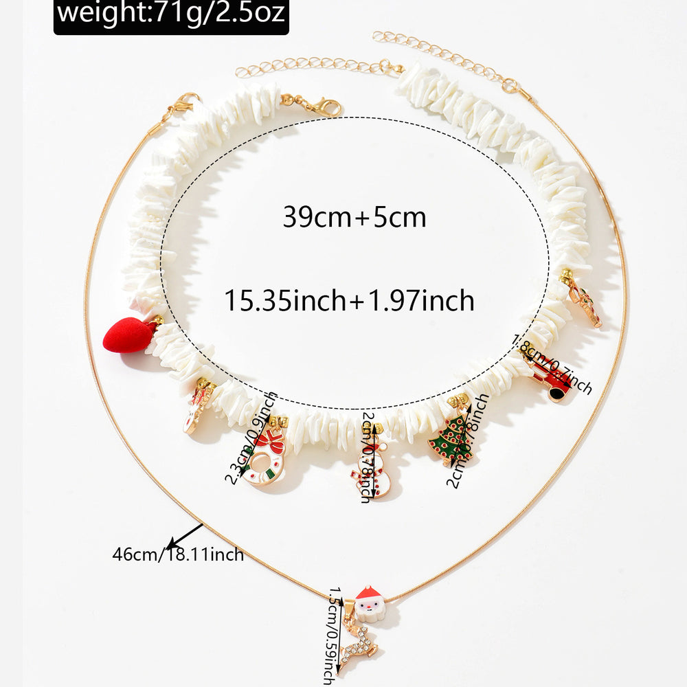 European and american cross-border christmas necklace - unique, niche design with crushed stone beads, santa claus, reindeer, and snowflake charms