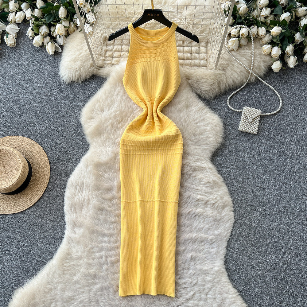 K-style sleeveless knittingelegantdress women's summer high waist silm show figure a-line skirt work clothingeasiest for match vest skirt