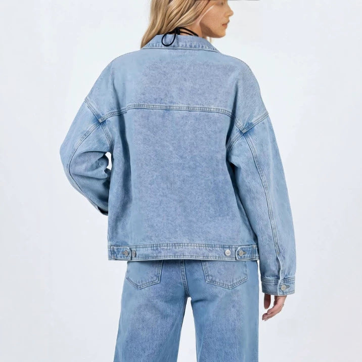 Amazon tiktok pinduoduo foreign trade cross-border fashion y2k style women's loose light washed denim jacket
