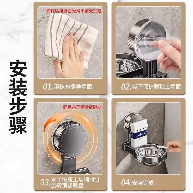 Suction cup punch-free bathroom ashtray for home toilet wall-mounted anti-fly ash storage separates creative ashtray