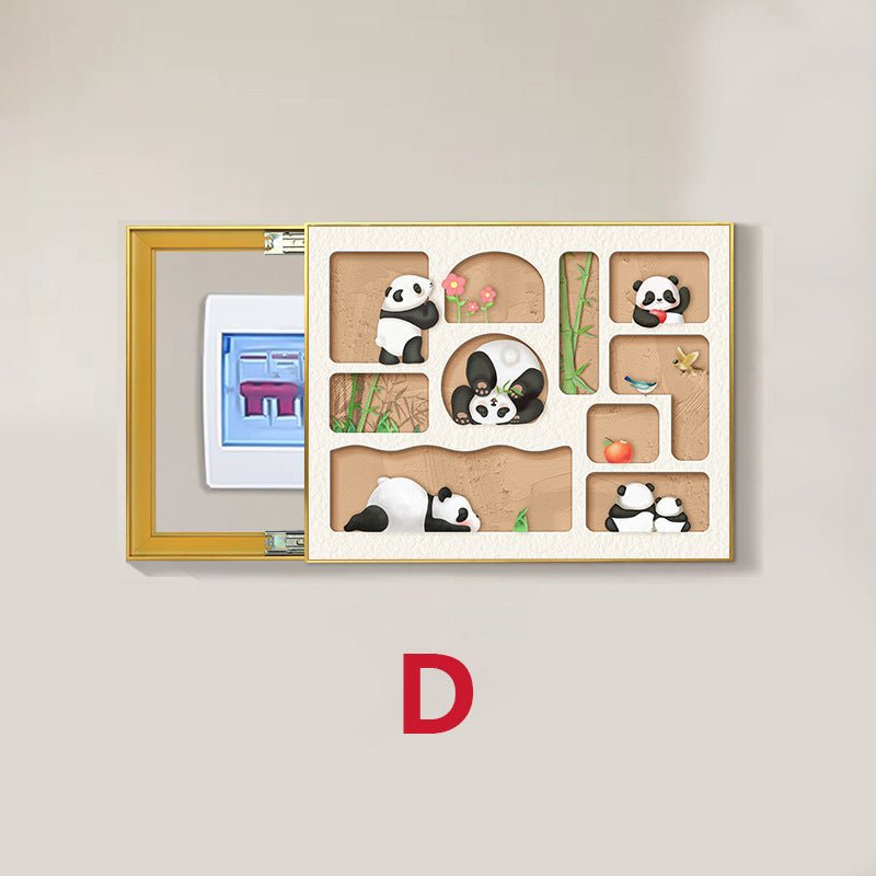 Panda meter box decorative painting living room power main switch blocking hanging painting multimedia box cover plate electric switch box mural