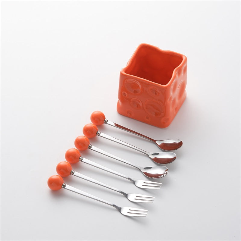 Platform carefully selected ceramic cheese fruit fork suit high-looking fruit fork multi-purpose storage jar factory wholesale