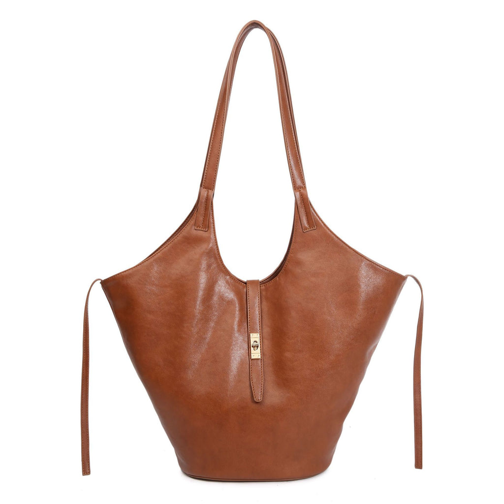 New large-capacity vegetable basket tote bag women's retro niche soft leather high-end sense simple and versatile commuter shoulder bag