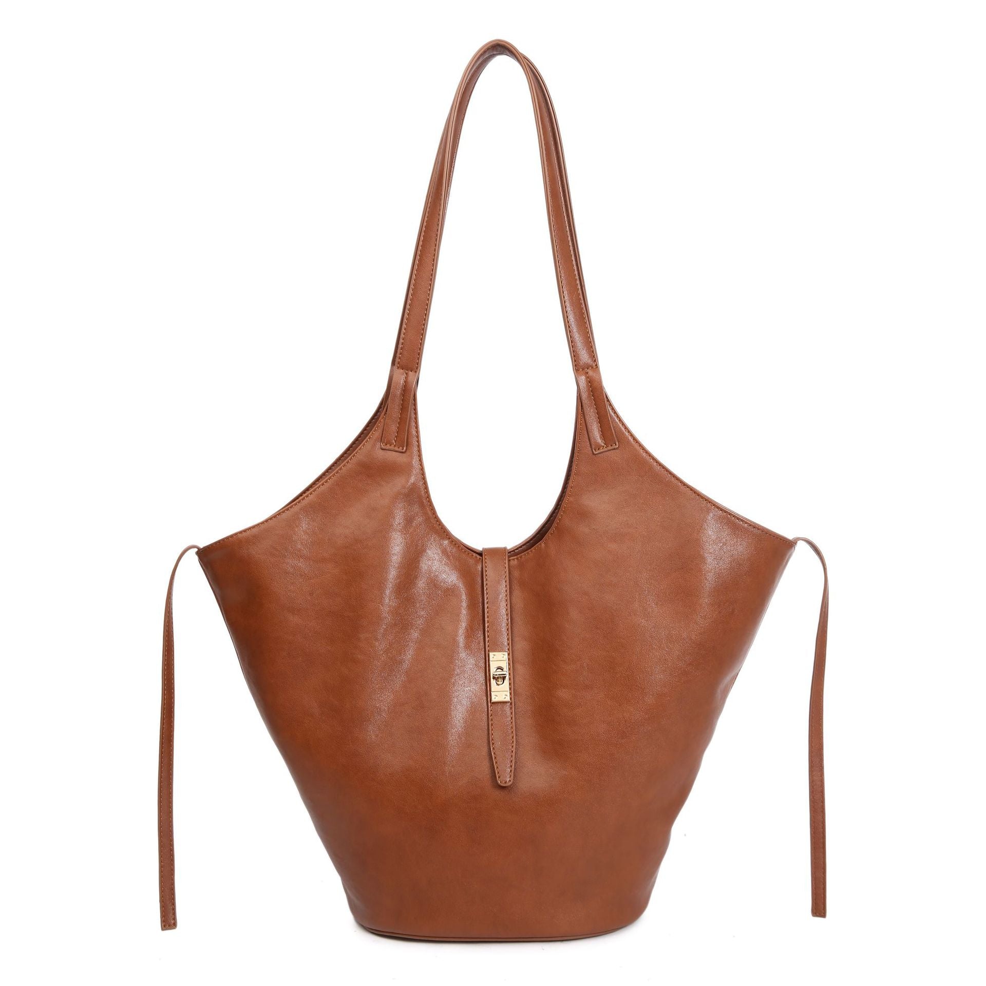 New large-capacity vegetable basket tote bag women's retro niche soft leather high-end sense simple and versatile commuter shoulder bag