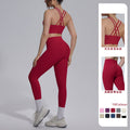 Sexy criss-cross back shockproof sports bra yoga set - high waist, butt-lifting, quick-dry, compression running & fitness outfit