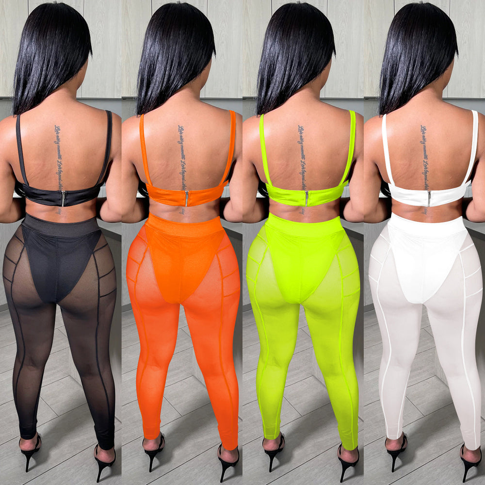 C5799 special offer: no returns or exchanges. please purchase with care. european and american style bandeau top, camisole, zipper mesh see-through pants two-piece set