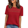 european and american  cross-border women's summer new arrival: mesh hollow-out breathable versatile round neck short sleeve t-shirt top