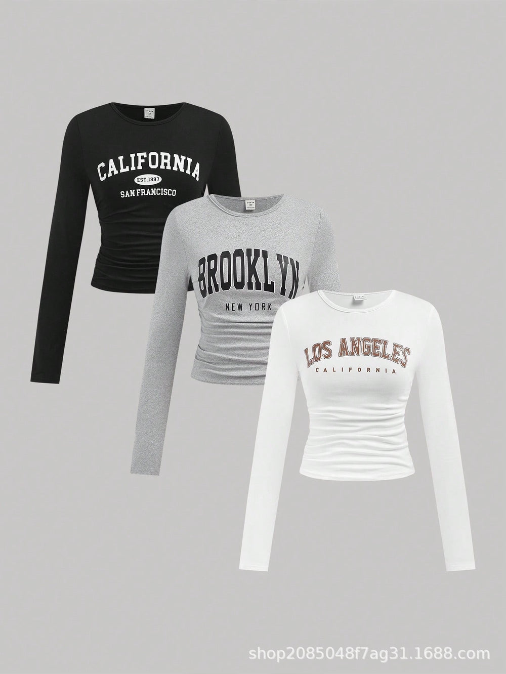 American retro letter print long sleeve t-shirt - women's cinched waist cropped bodycon top