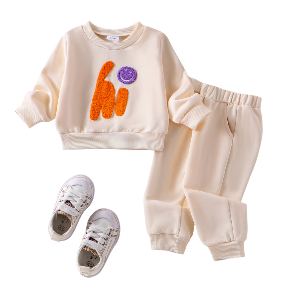 Children's clothing hiletter beige sweatshirtsuitspring & fallnew arrivallong sleevessuittwo-piece set