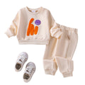Children's clothing hiletter beige sweatshirtsuitspring & fallnew arrivallong sleevessuittwo-piece set