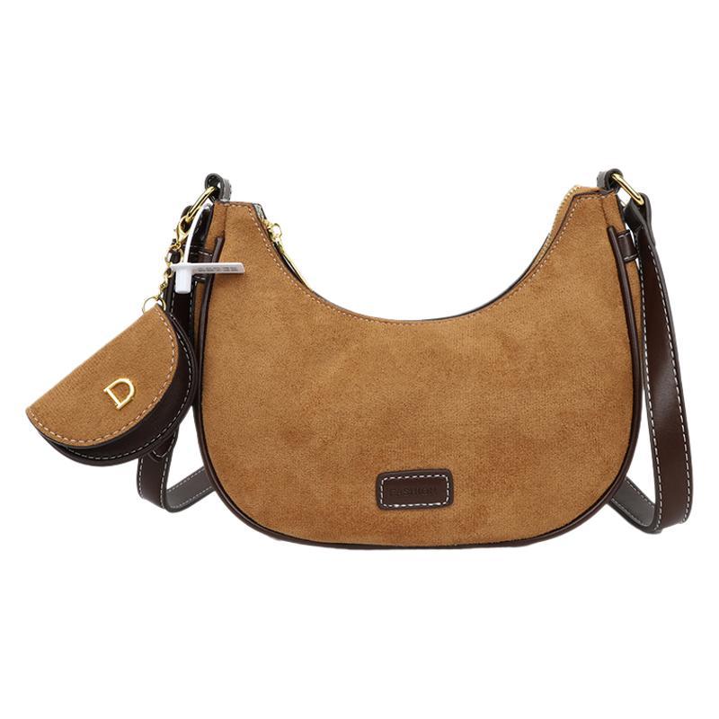 Frosted leather commuter bag women's 2025 new autumn and winter retro Maillard crescent bag versatile shoulder messenger bag