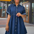 Summer  cross-border plus size women's fashion: european and american street style new trendy denim short-sleeve slim-fit dress