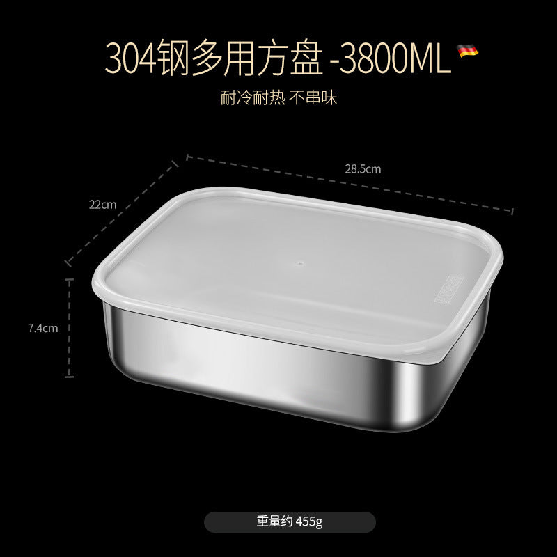 304 stainless steel crisper with lid large capacity refrigerator storage box food grade picnic portable box sealed lunch box