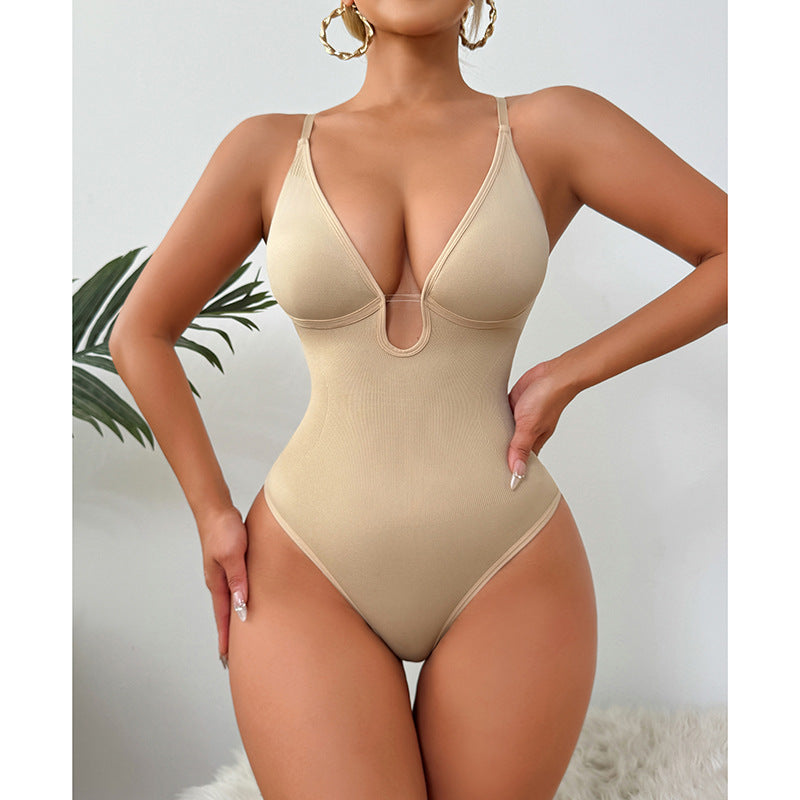 Spot  hot-selling explosion deep V-neck sexy waist plastic waist open T-shaped onesie women