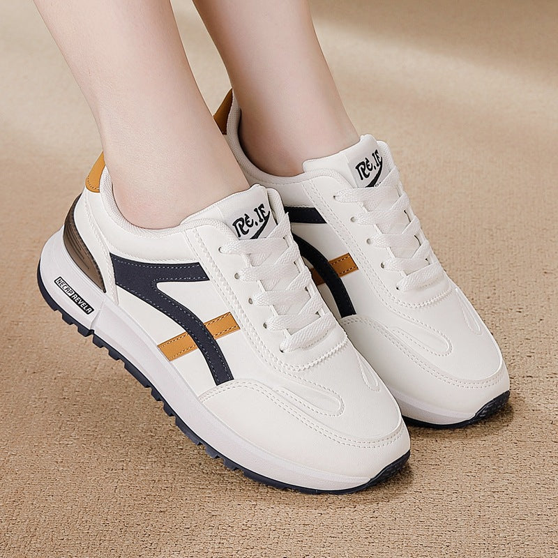 plus size women's shoes spring & fallnew arrival leather sneakers women's korean style flatscasual soft bottom running dad shoes