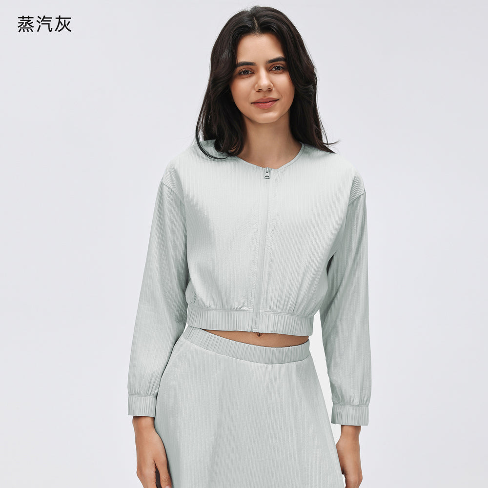 Short zipper thin outwear women looseslimming looklong sleevescardiganwork clothingcasualeasiest for matchsportstopsd26022