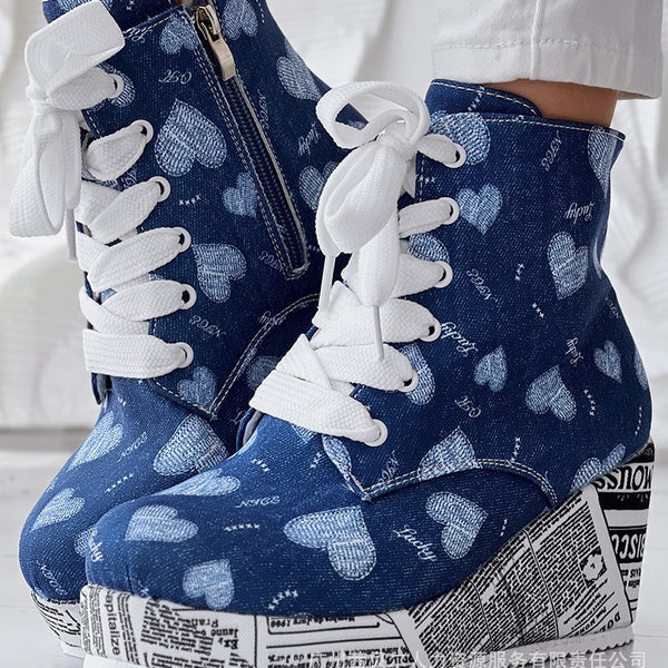 LZT8315A2 single shoes women's alphabet print fleece zipper lace-up boots