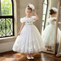 new arrivallonggirl dress stereo applique tutu tulle kids birthday princess dress flower girl wedding dress