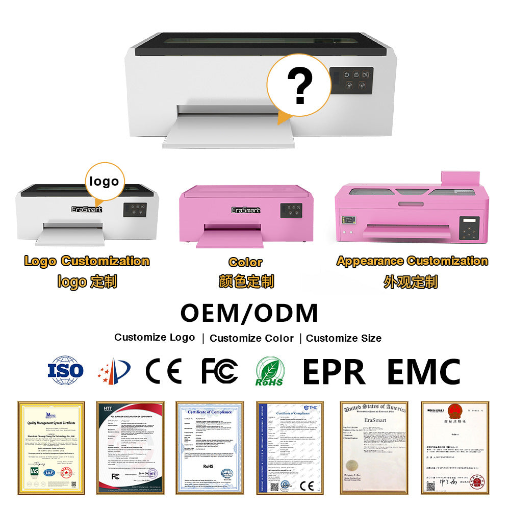 Erasmart new a3 white ink heat transfer printer single nozzle heat transfer short sleeve throw pillow dtf printing machine