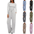 cross-border fashion  new product pure color casuallong sleevessuittopshigh waistloose pants sportswear