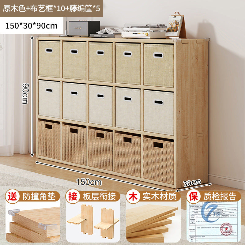 Solid wood bookshelf shelf floor-to-wall combination lattice cabinet living room kindergarten storage low household bookcase
