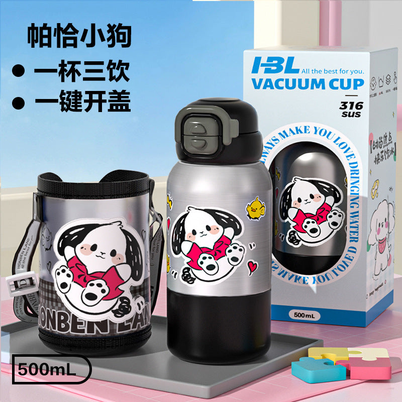High-style kids' insulated water bottle: food-grade 316 stainless steel, thickened, drop-proof, portable, and with a fun pop-up lid