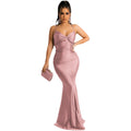 X5617 cross-border   solid color sexy camisole bandeau backless tie-up bodycon maxi dress