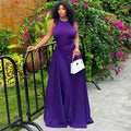 European and american cross-border women's fashion:  summer new arrival - sexy and elegant round neck purple cinched waist sleeveless maxi dress