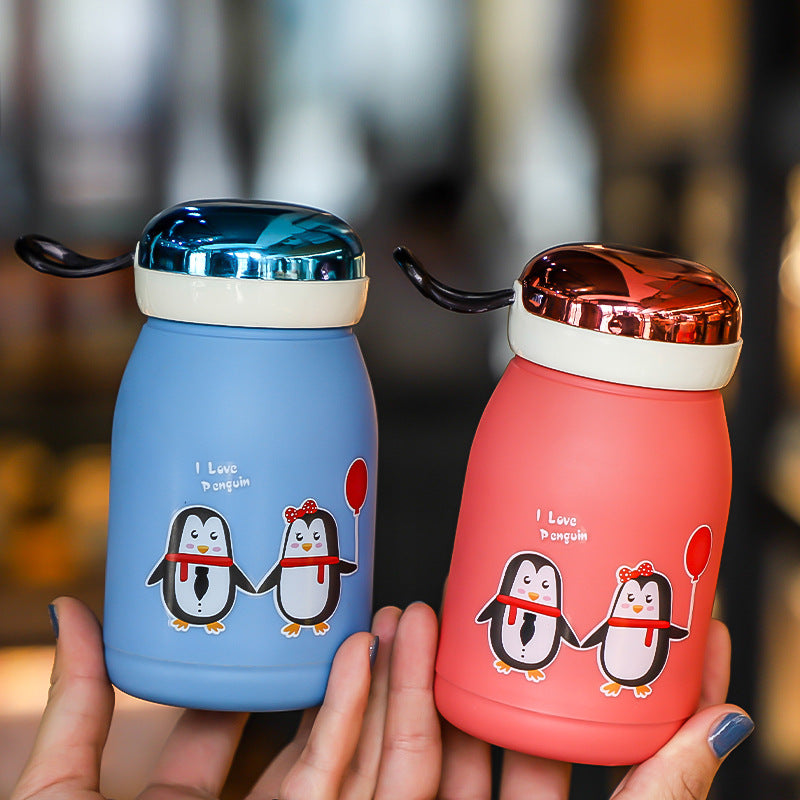 Cartoon penguin cup - portable tumbler, high-value glass cup, promotional advertising gift, customizable with logo printing