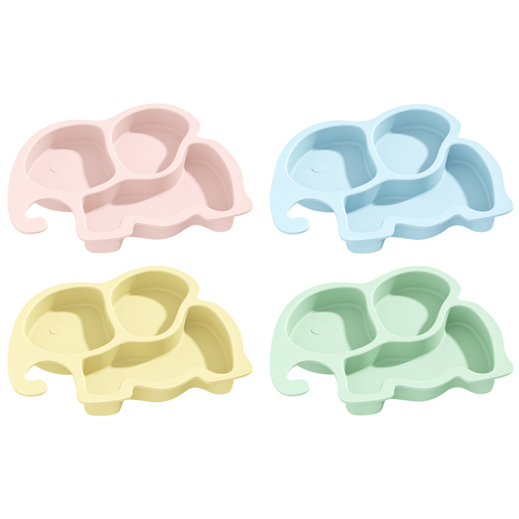Elephant Silicone Plate Baby Children Grid Plate with Suction Cup Baby Bowl Cartoon Eating Supplementary Food Bowl Maternal and Infant Products