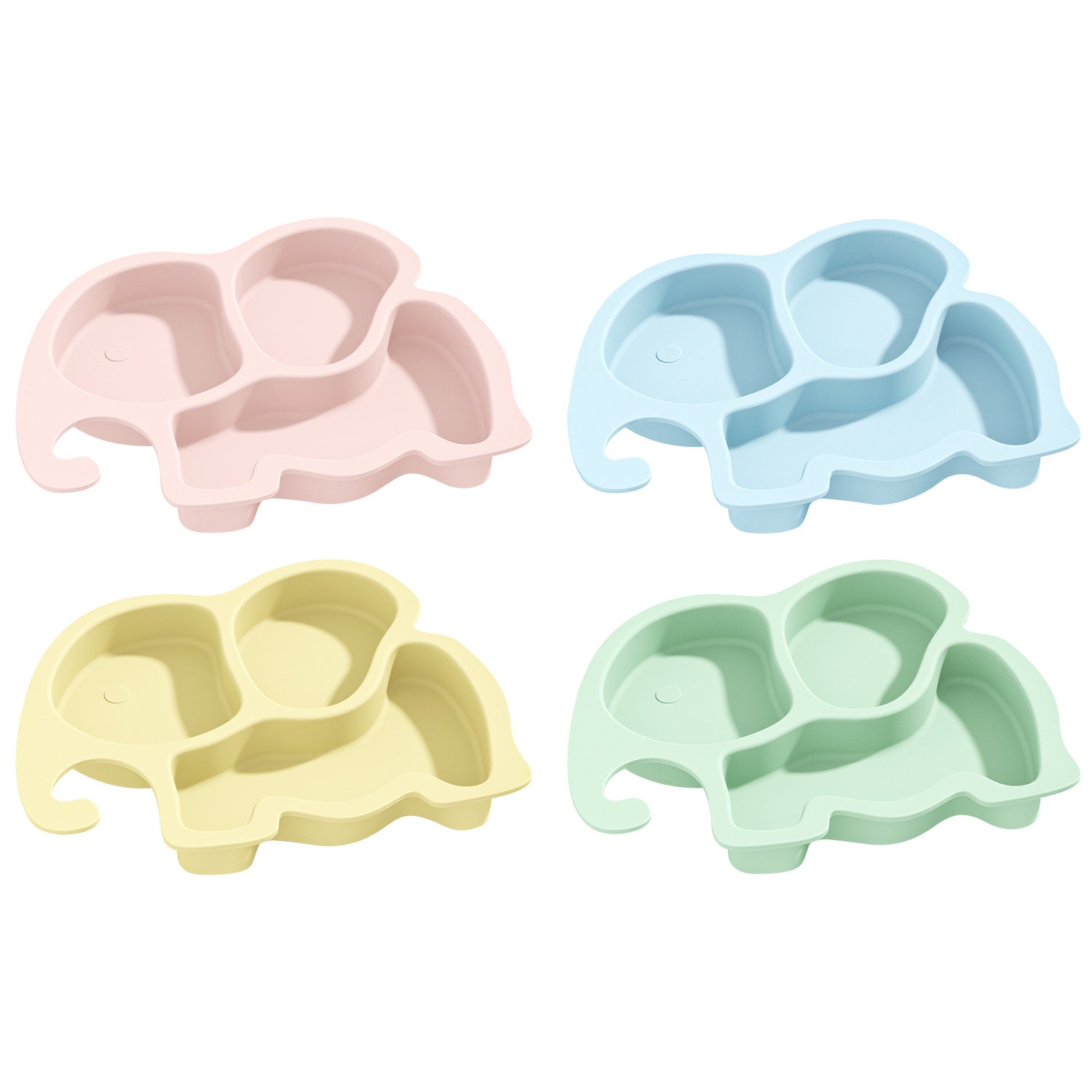 Elephant Silicone Plate Baby Children Grid Plate with Suction Cup Baby Bowl Cartoon Eating Supplementary Food Bowl Maternal and Infant Products