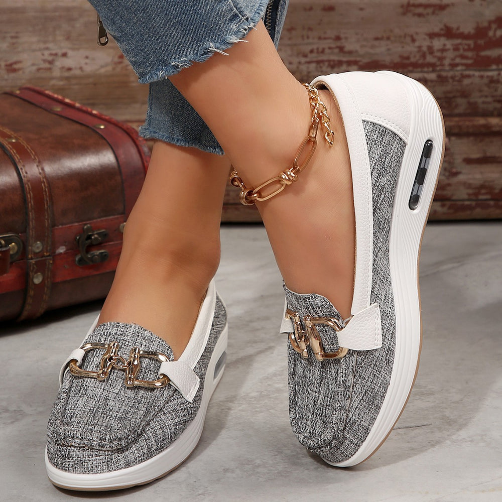 plus sizespring2026new arrivalthick sole round toe metal buckle low-top shoes fashioncasualplus size bean shoes