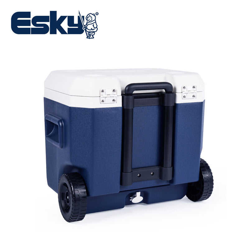 Esky outdoor camping wheeled cooler with pull rod, 52l large capacity, multi-functional car refrigerator for sea fishing and fresh food preservation
