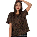 summer y2k leopard print crew neck short sleeve top - women's slim fit sexy beauty loose casual slimming t-shirt