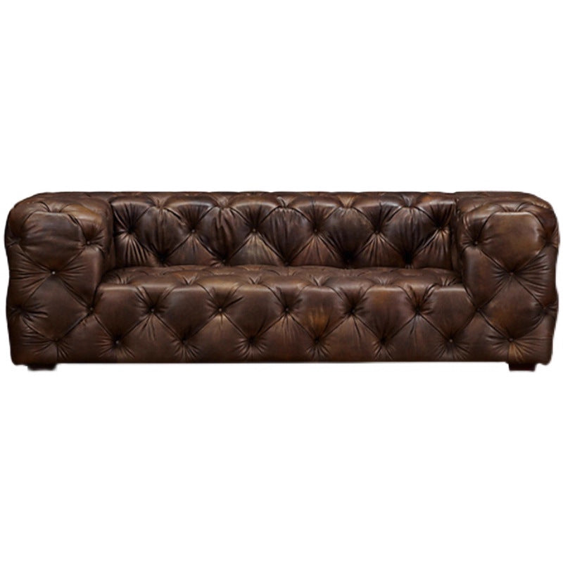 American light luxury living room straight row multi-person first-layer cowhide casual sofa house small apartment oil wax leather three-person sofa