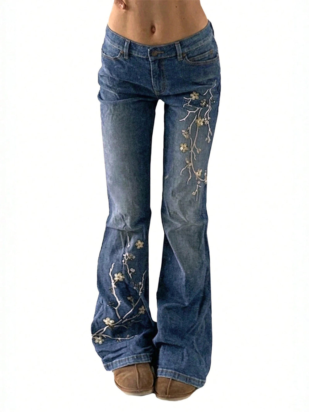Fashionjeans women's low-waist plum blossom embroider micro-flared jeans black and gray washed silmslimming lookmoppants