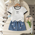 new summer cross-border textured bow embroidered top & heavy-duty washed denim skirt two-piece set