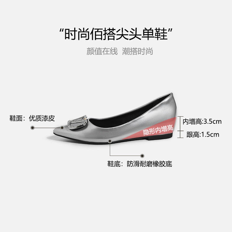 Metal v buckle patent leather nude flatsflats socialite style petites hidden heelflatsplus size women's shoes