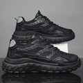 Men's winter work shoes: breathable, wear-resistant, anti-slip, tire tread sole, black athletic style, height increasing, trendy dad shoes