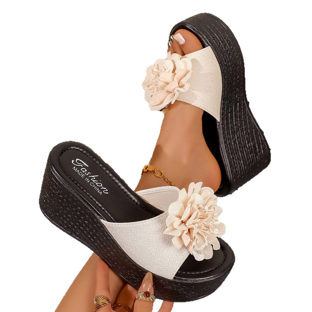 foreign trade new arrivalfashion one-piece platform slippers women's wedge heel thick soleplus size high-heeled sandals wholesale