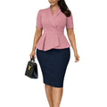 D3363 plus size women's clothing  new summer short sleeve ruffle trim elegant color block bodycon african dress