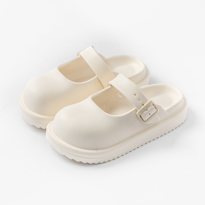 Women's Mary Jane hole shoes summer college simple versatile Birkencool slippers home wear solid color bag head slippers