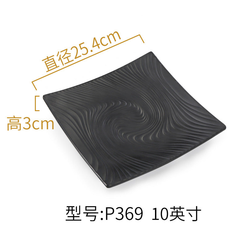 Melamine black tableware plastic dish imitation porcelain dinner plate cold dish plate barbecue hot pot plate barbecue restaurant plate commercial