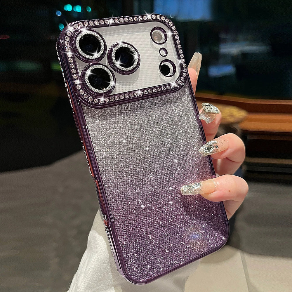 Premium rhinestone-embellished frame case for iphone 17 pro max - orange phone case, apple 15 gradient glitter full coverage