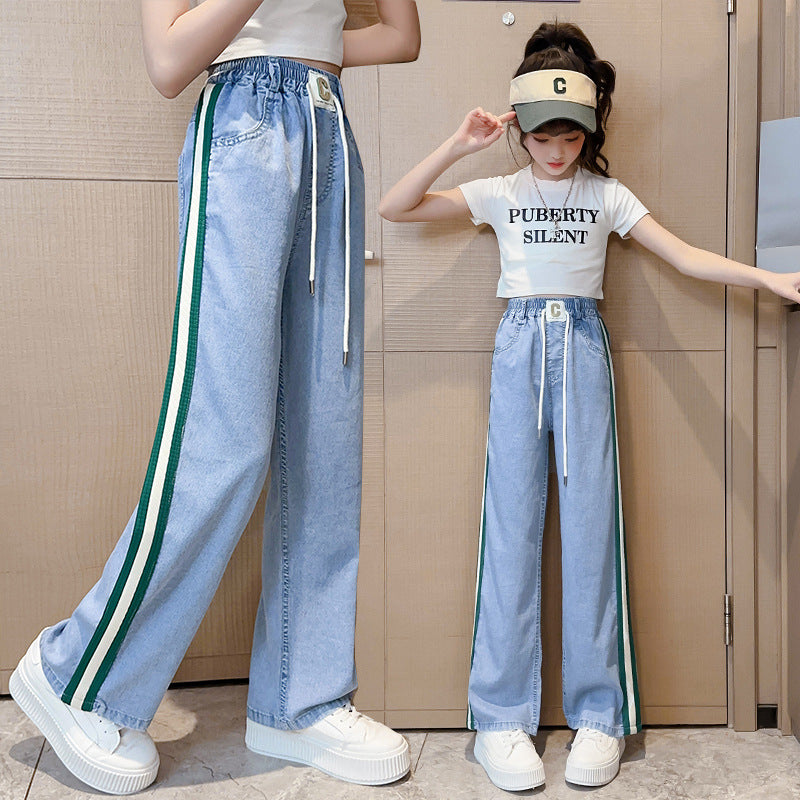 Girls' summer pants: kids' mosquito-proof trousers, lightweight summer style,  new arrivals, long pants for girls, big girls' jeans, wide-leg pants