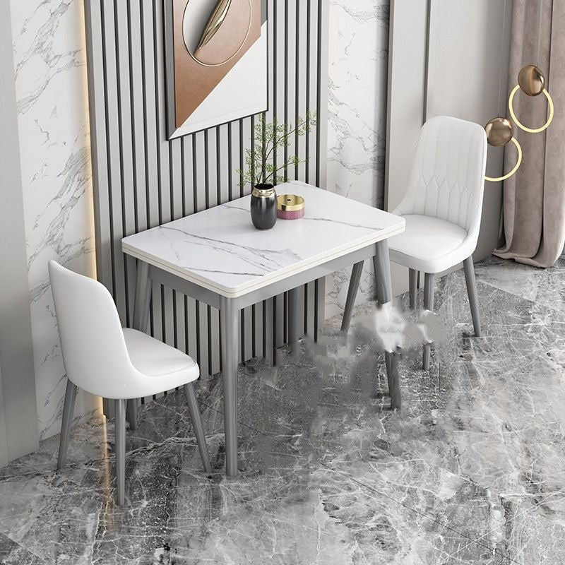 Foldable rock slab dining table - space-saving extendable solid wood dining set for small apartments - italian minimalist style