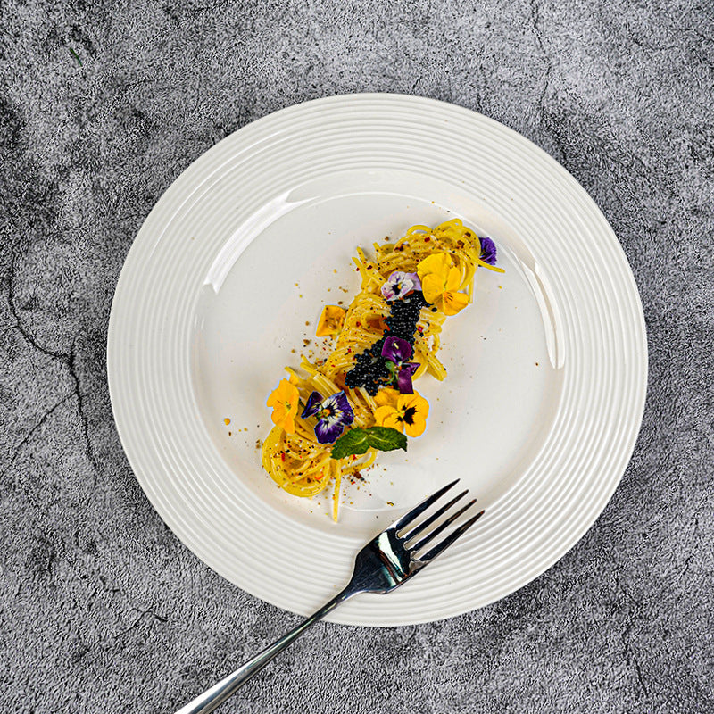 Nordic creative ribbed western dinner plate steak plate home decor high-value ins ceramic shallow plate artistic business plate