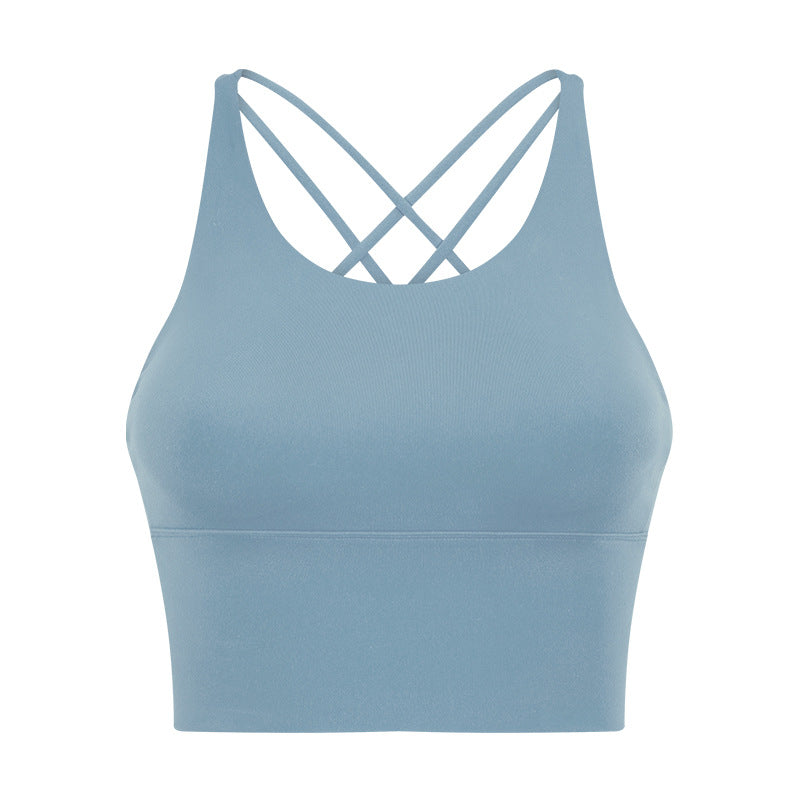 New arrival thin shoulder strap cross back sports intimates women's new arrivalsexybackless fitness yoga bra d19095