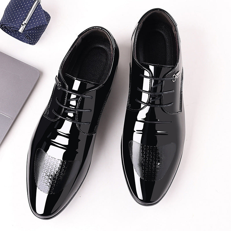 Men's business patent leather dress shoes - new autumn collection, pointed toe slip-on loafers, low-cut formal shoes in plus sizes