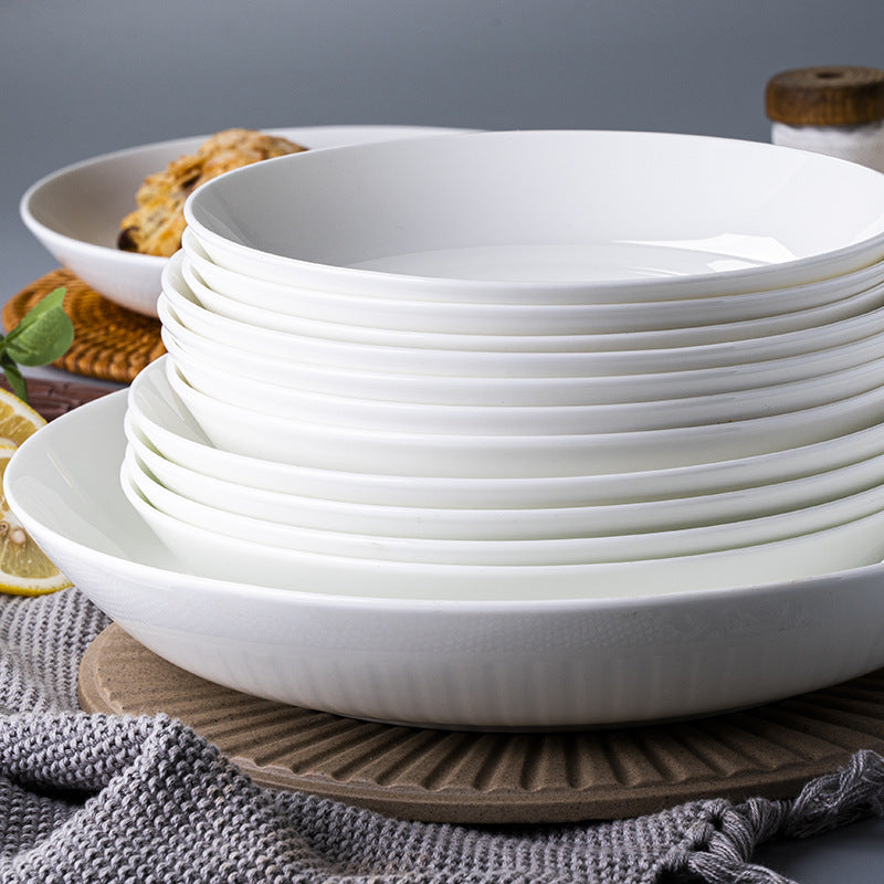 Ceramic white 8inch deep plate 10 pack bone china underglaze color vegetable plate for home round plate rice plate soup plate deep vegetable plate